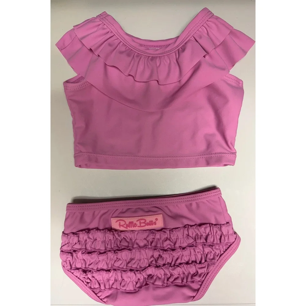 RuffleButts 3-6m NEW pink‎ Ruffle Two Piece Swimsuit Set Baby Girls